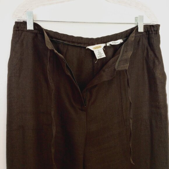 Talbots Black Irish Linen Drawstring Waist Pants - Picture 2 of 7